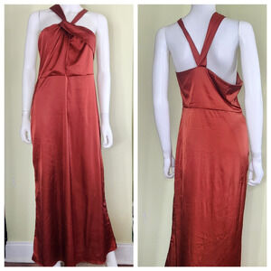 Anrabess Halter Satin Gown Bridesmaid Dress Size Large Rust Brown Formal Luxe